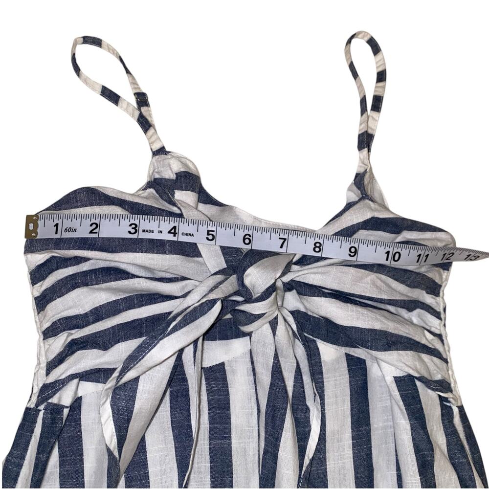 Women's Blue and White Stripe Bow Cut Out 100% Cotton A-Lined Dress - Picture 7 of 11